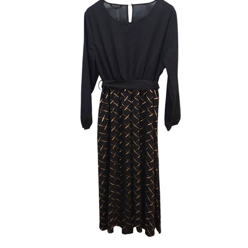 Bloomchic made for curves black dress with metallic gold design belted XL 14-16‎ - Picture 4 of 11